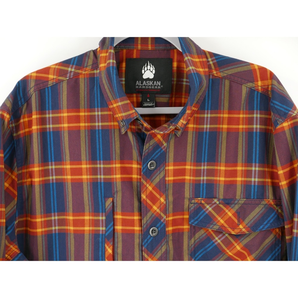Alaskan Hardgear by Duluth Shirt Orange Blue Plaid Long Sleeve Button Up Men's L